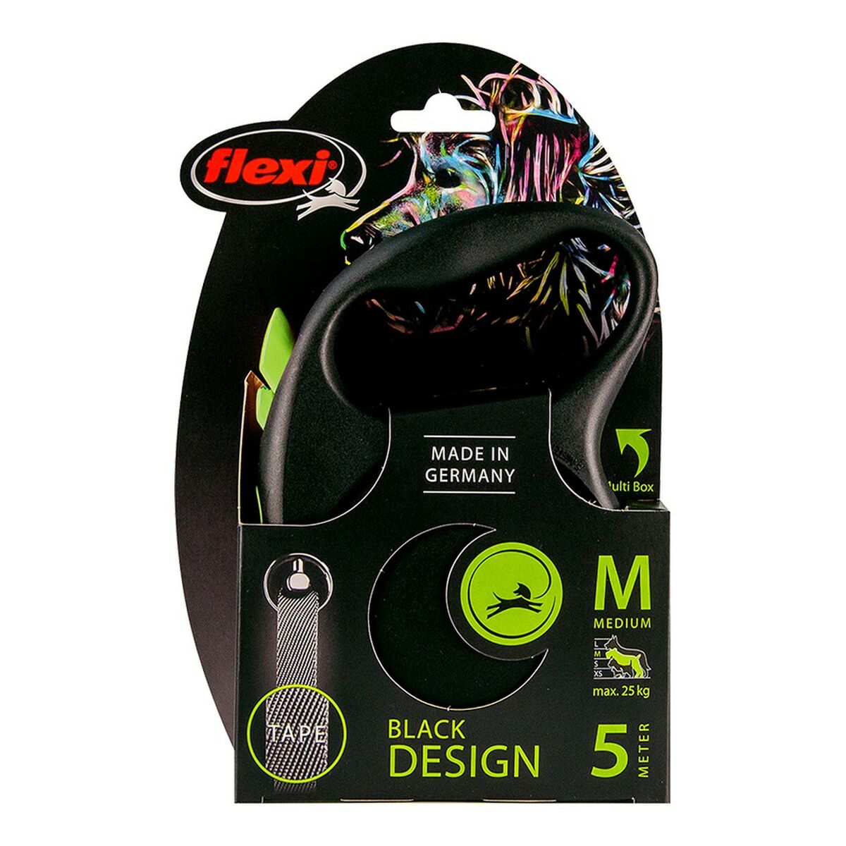 Suņa pavadas Flexi BLACK DESIGN 5 m M Izmērs Zaļš